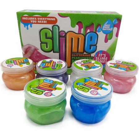 Glitterslijm - Its Slime Time - Pakket met 6 potjes gekleurd slijm